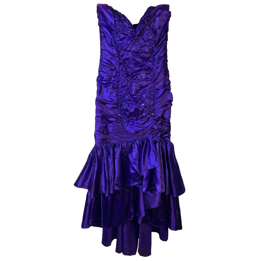 Zum Zum Prom Dress Womens 5-6 Purple Very Good Vintage 80s Sequin Ruched Mermaid